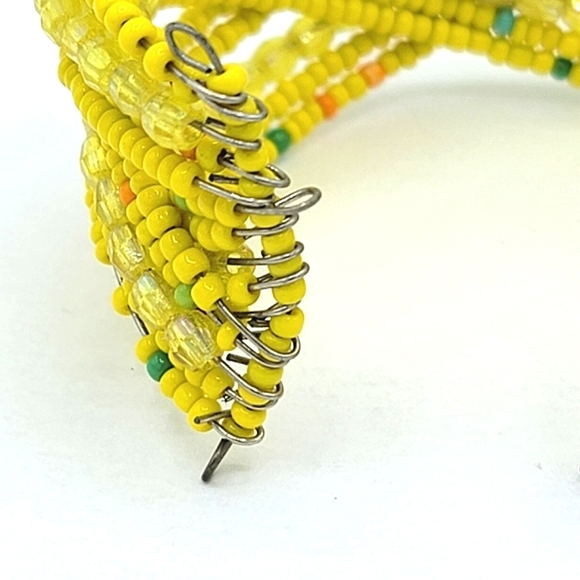 Wire Wrap Seed Bead Woven Braided Wide Cuff Bracelet Vintage - Picture 7 of 8